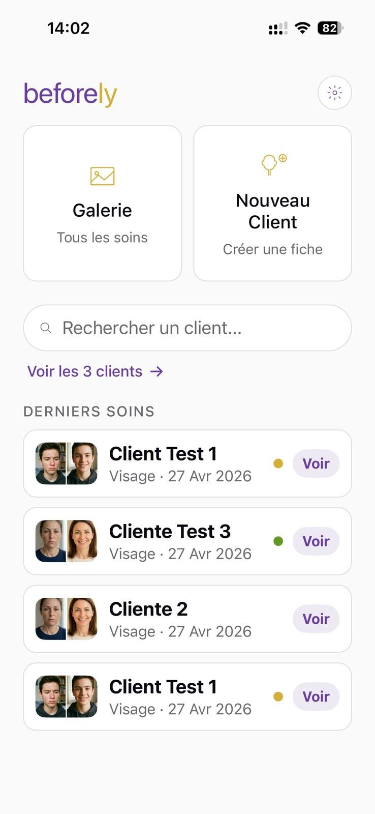 Écran d'accueil Beforely